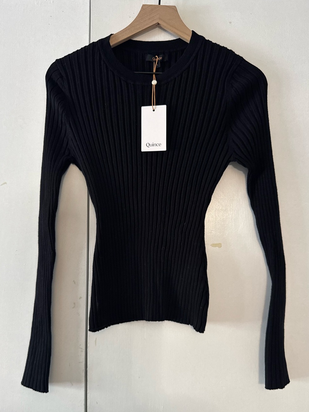 Quince Cotton Cashmere Ribbed Long Sleeve Sweater Black Large - Picture 6 of 9